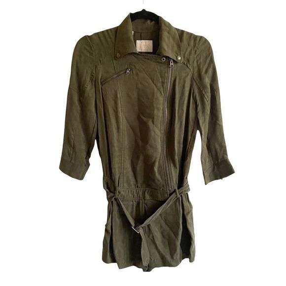 GUESS Army Green Shorts Romper One-Piece Jumpsuit Belt 3/4 Sleeves Olive Green 0 - Picture 2 of 4